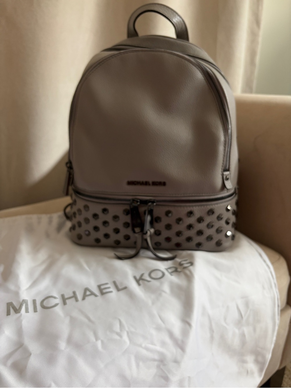 Michael Kors Taupe Leather Studded Mini Backpack